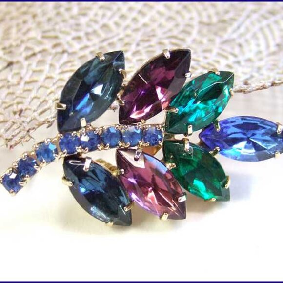 1950s D&E Juliana Peacock Crystal Vintage Brooch 13614 - Picture 2 of 5